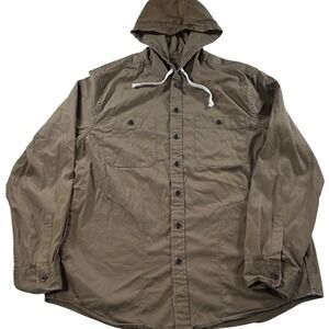 American Eagle Outfitters Hooded Workwear Shirt Jacket Brown Khaki Mens XL